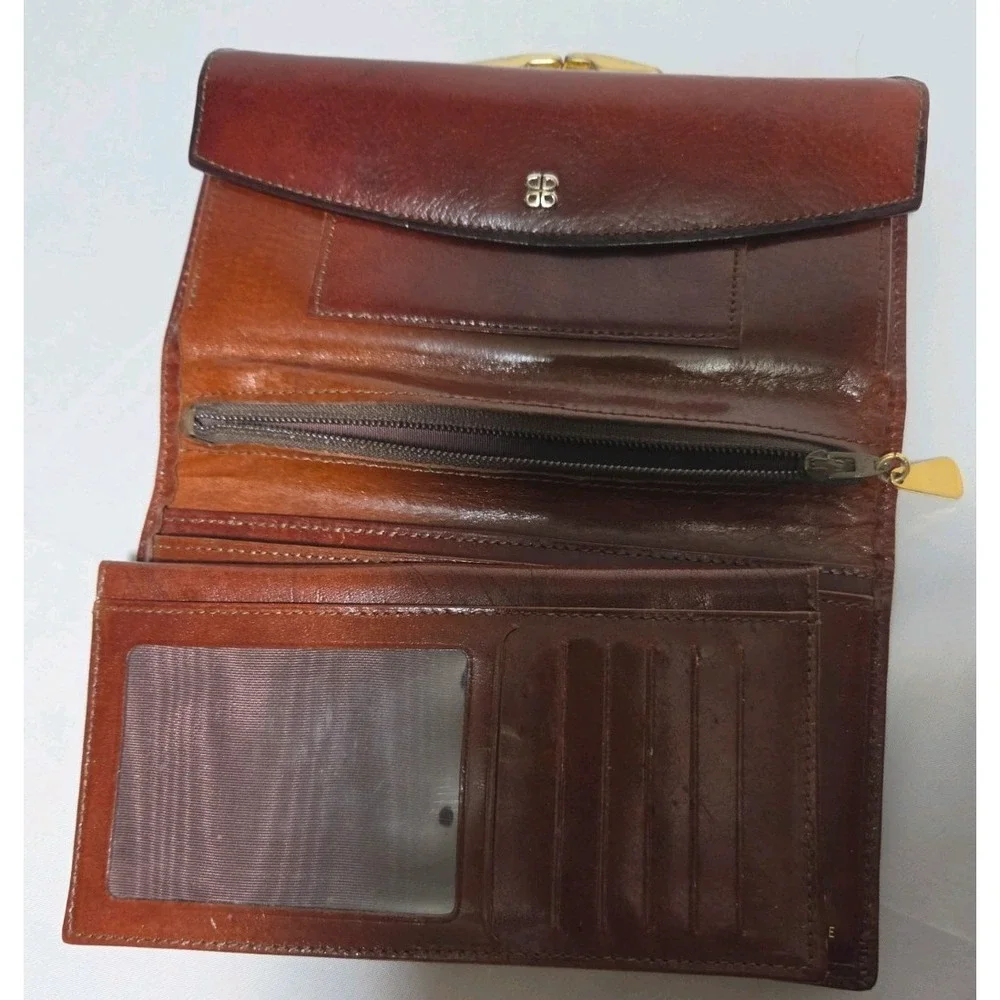 Vintage Bosca Women's Brown Leather Wallet Folding w Card ID Window  & Zip Coin